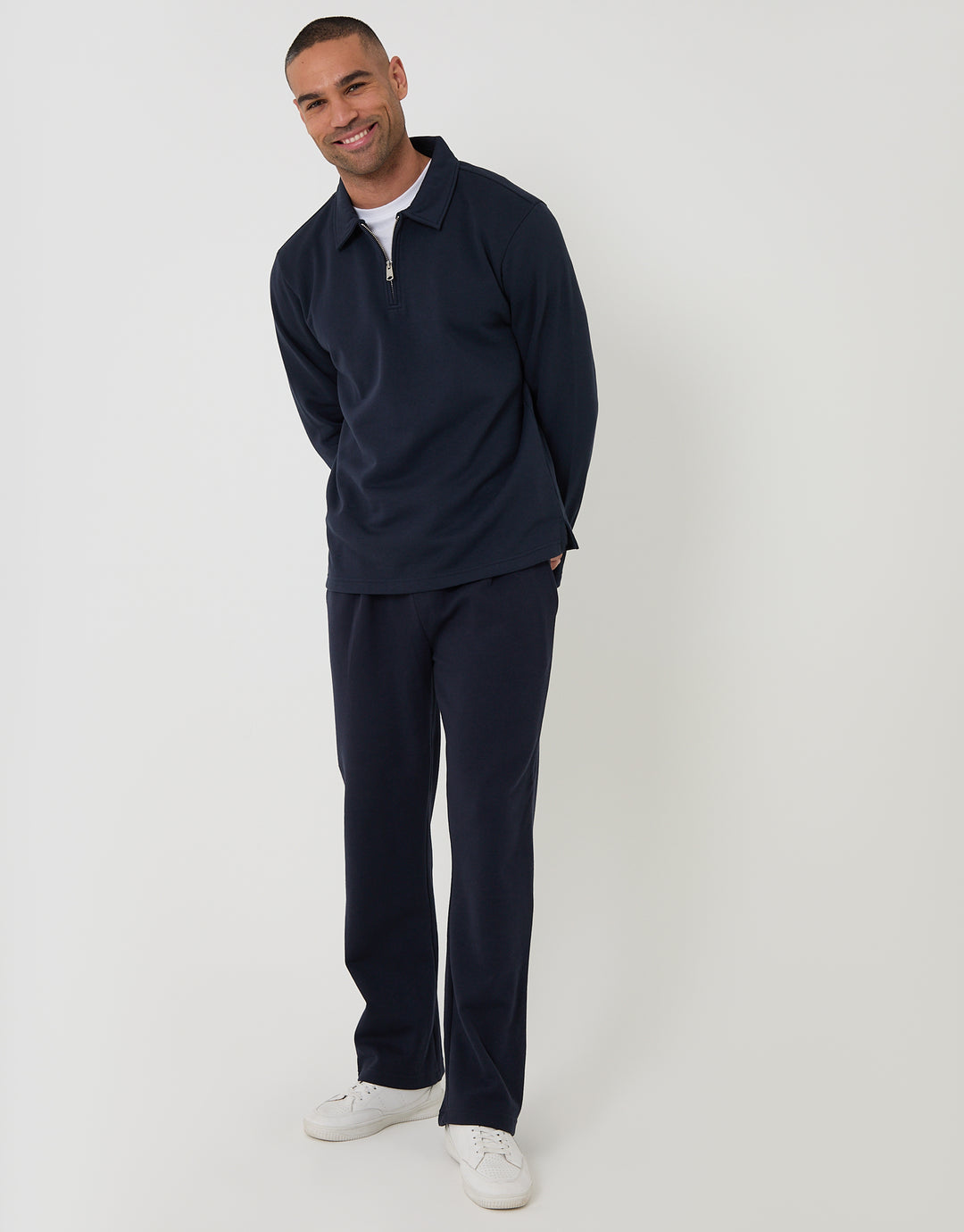 Navy Quarter Zip Long Sleeve Polo Sweatshirt