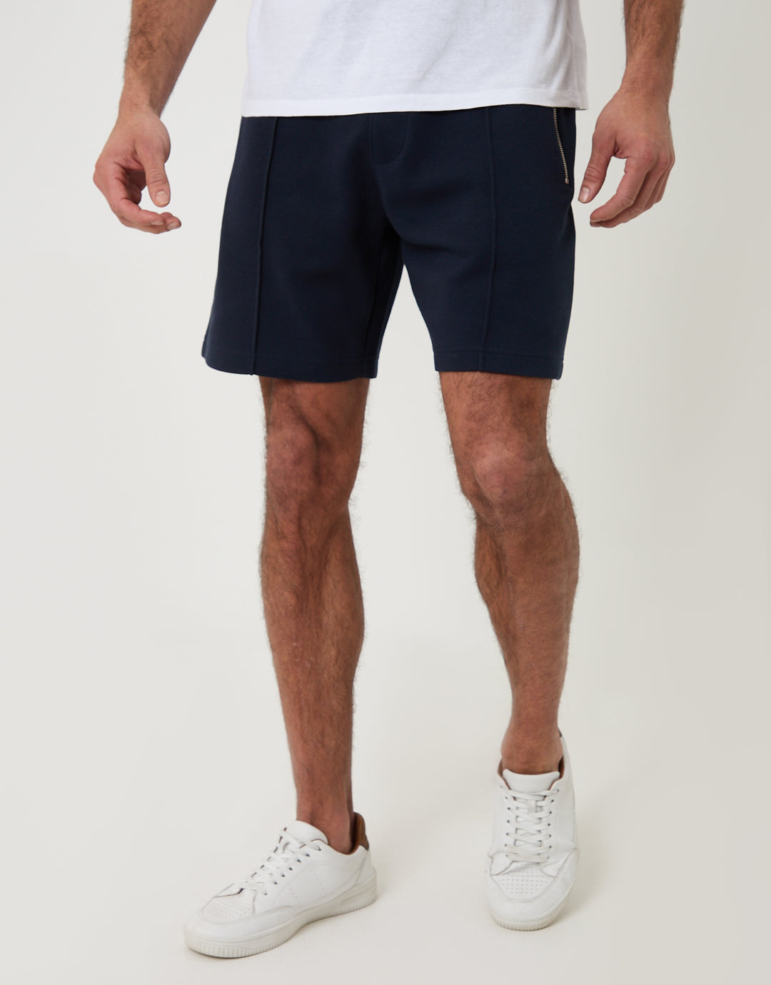 Threadbare Pique Pleated Sweat Shorts in Navy - front view