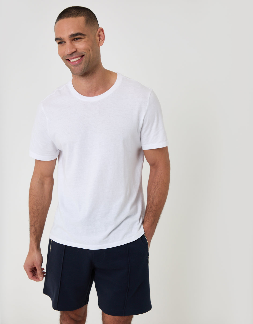 Threadbare Pique Pleated Sweat Shorts in Navy - full body
