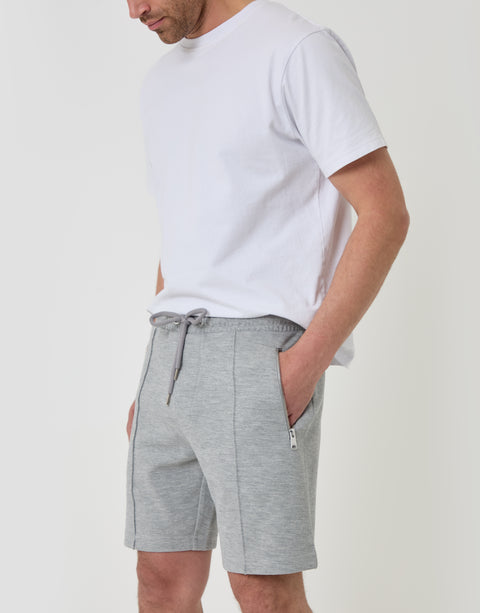 Threadbare Pique Pleated Sweat Shorts in Grey - full body