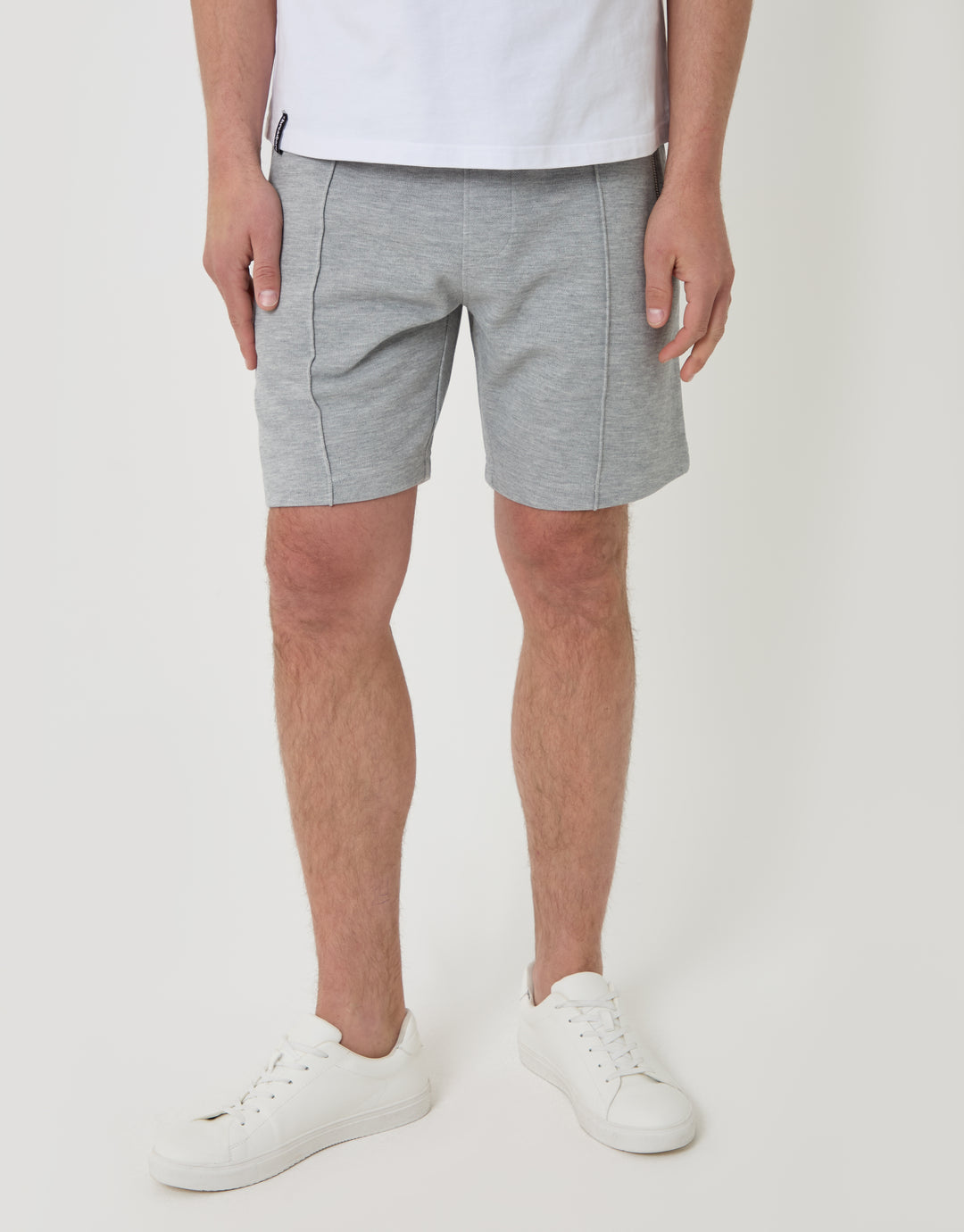 Threadbare Pique Pleated Sweat Shorts in Grey - front view