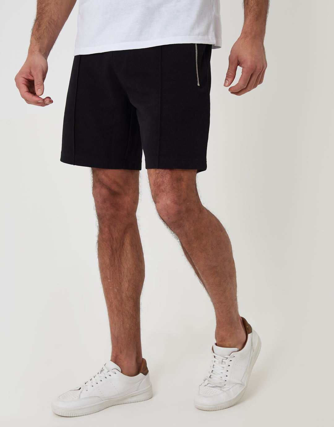 Threadbare Pique Pleated Sweat Shorts in Black - front view