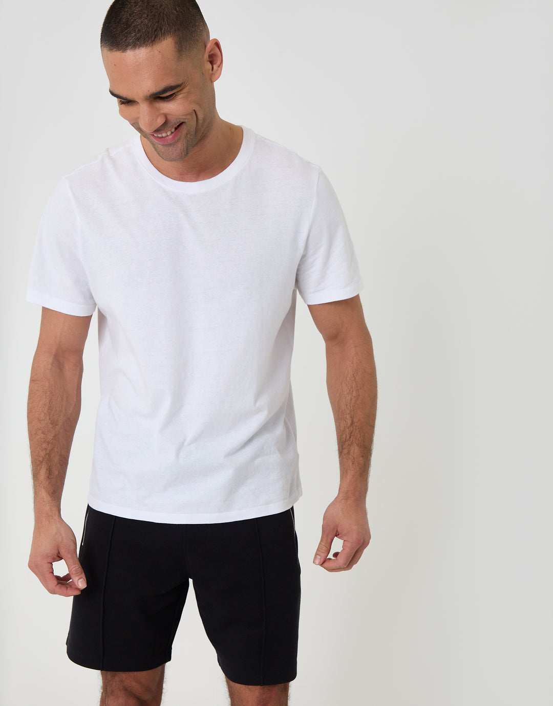 Threadbare Pique Pleated Sweat Shorts in Black - full body