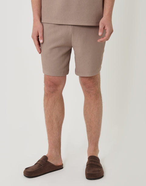 Threadbare Regular Fit Ribbed Shorts in Taupe - front view