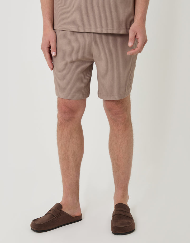 Threadbare Regular Fit Ribbed Shorts in Taupe - front view