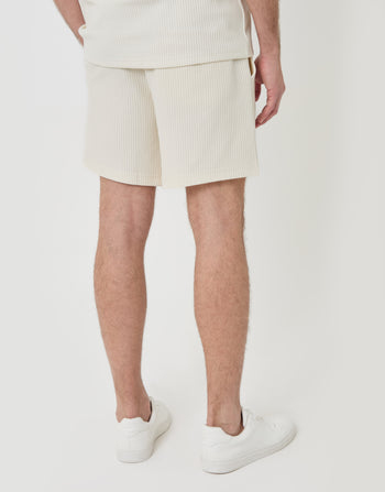 Threadbare Regular Fit Ribbed Shorts in Ecru - back view