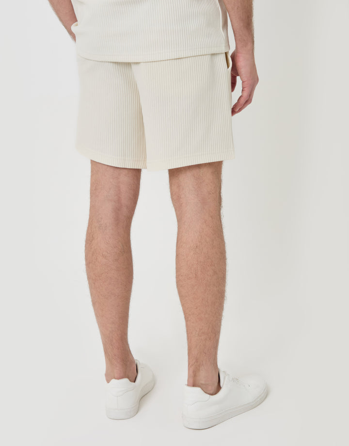 Threadbare Regular Fit Ribbed Shorts in Ecru - back view