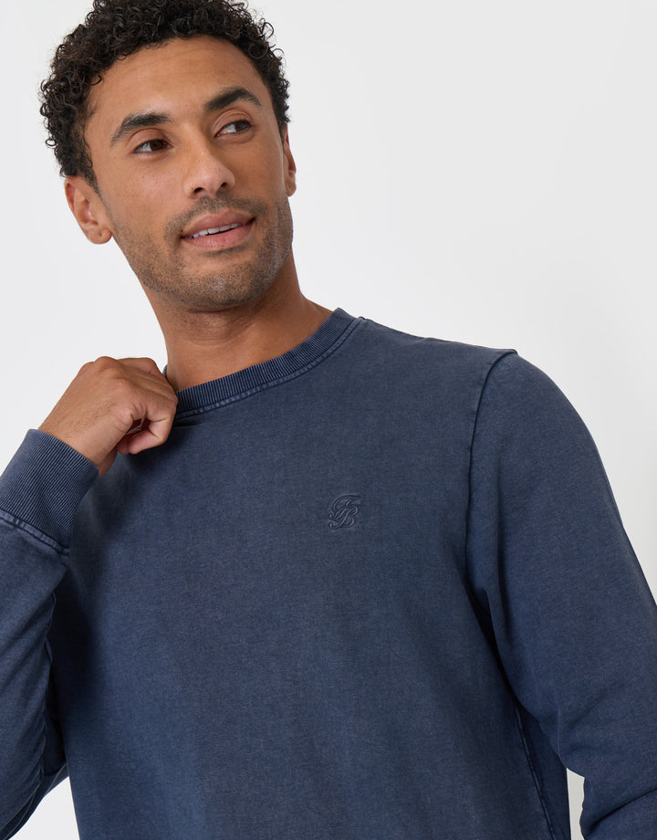 Threadbare Ribbed Cotton Sweatshirt in Navy - front view close