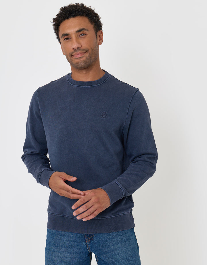 Threadbare Ribbed Cotton Sweatshirt in Navy - front view