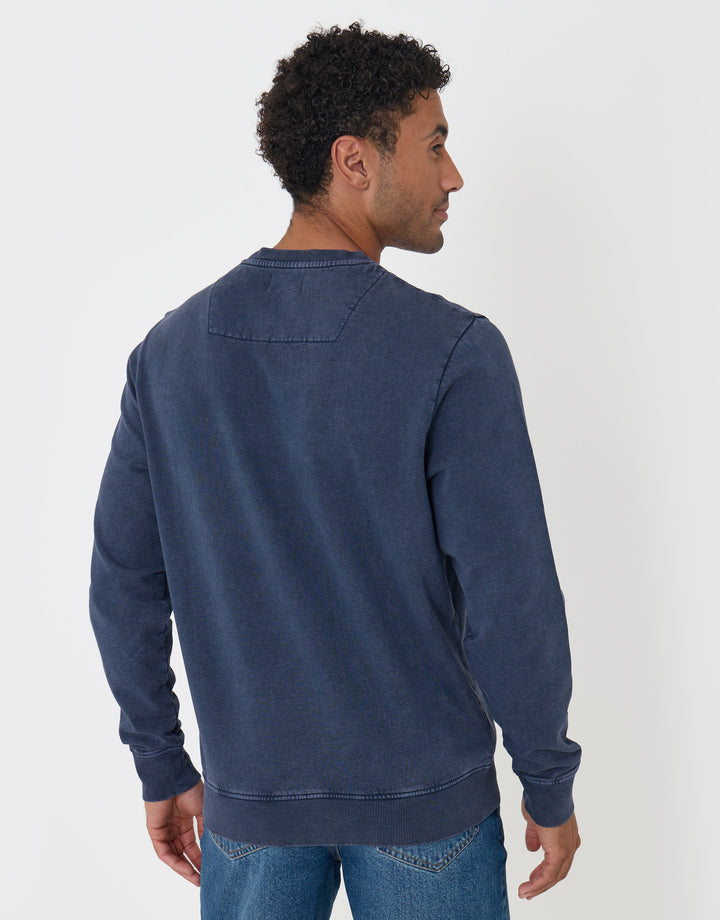 Threadbare Ribbed Cotton Sweatshirt in Navy - back view