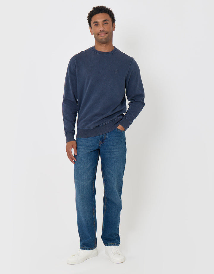 Threadbare Ribbed Cotton Sweatshirt in Navy - full body