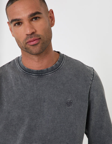 Threadbare Ribbed Cotton Sweatshirt in Charcoal - close up
