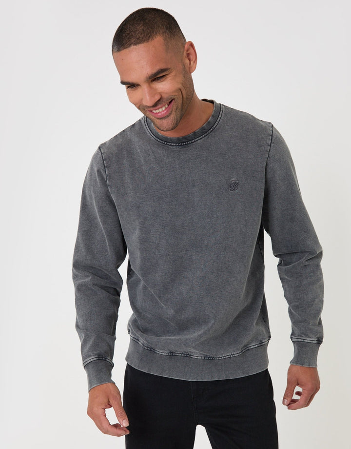 Threadbare Ribbed Cotton Sweatshirt in Charcoal - front view