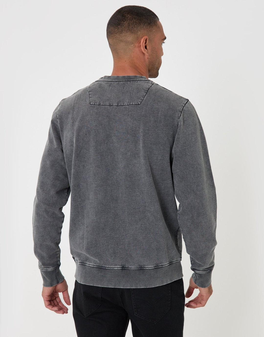 Threadbare Ribbed Cotton Sweatshirt in Charcoal - back view