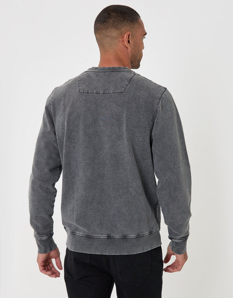 Threadbare Ribbed Cotton Sweatshirt in Charcoal - back view
