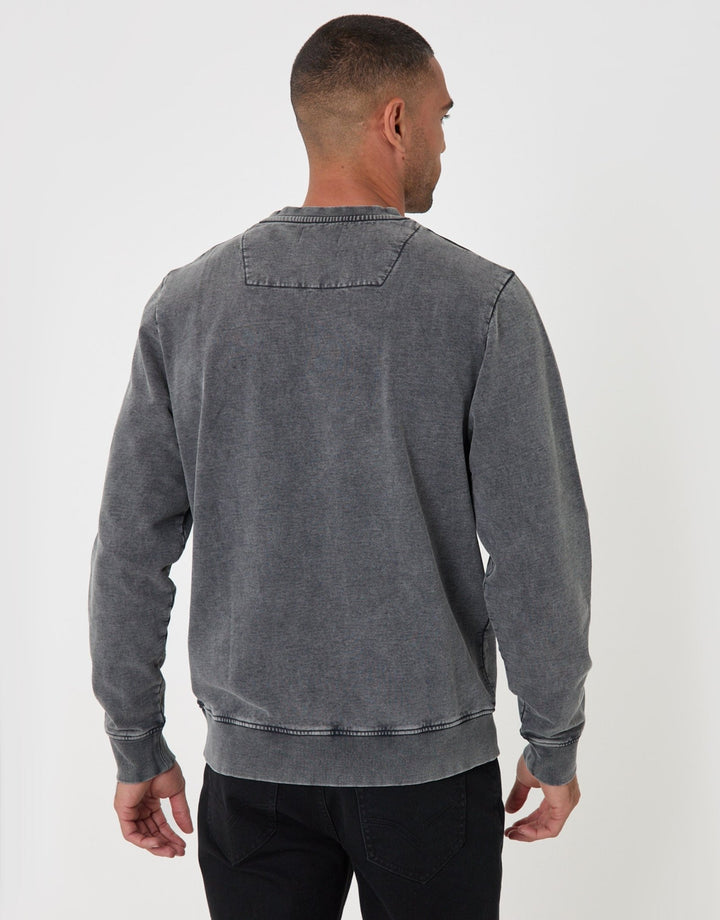 Threadbare Ribbed Cotton Sweatshirt in Charcoal - back view