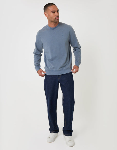 Threadbare Ribbed Cotton Sweatshirt in Light Blue - full body