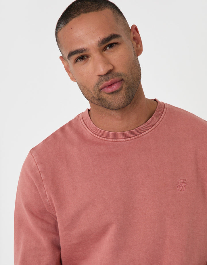 Threadbare Ribbed Cotton Sweatshirt in Coral - close up