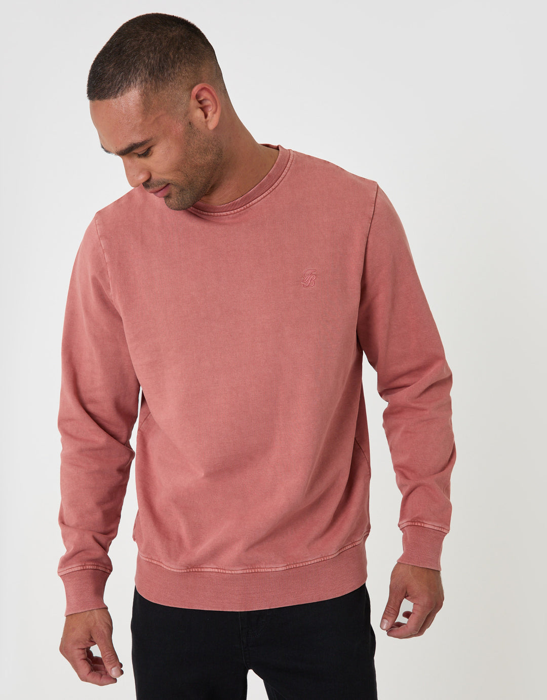 Threadbare Ribbed Cotton Sweatshirt in Coral - front view
