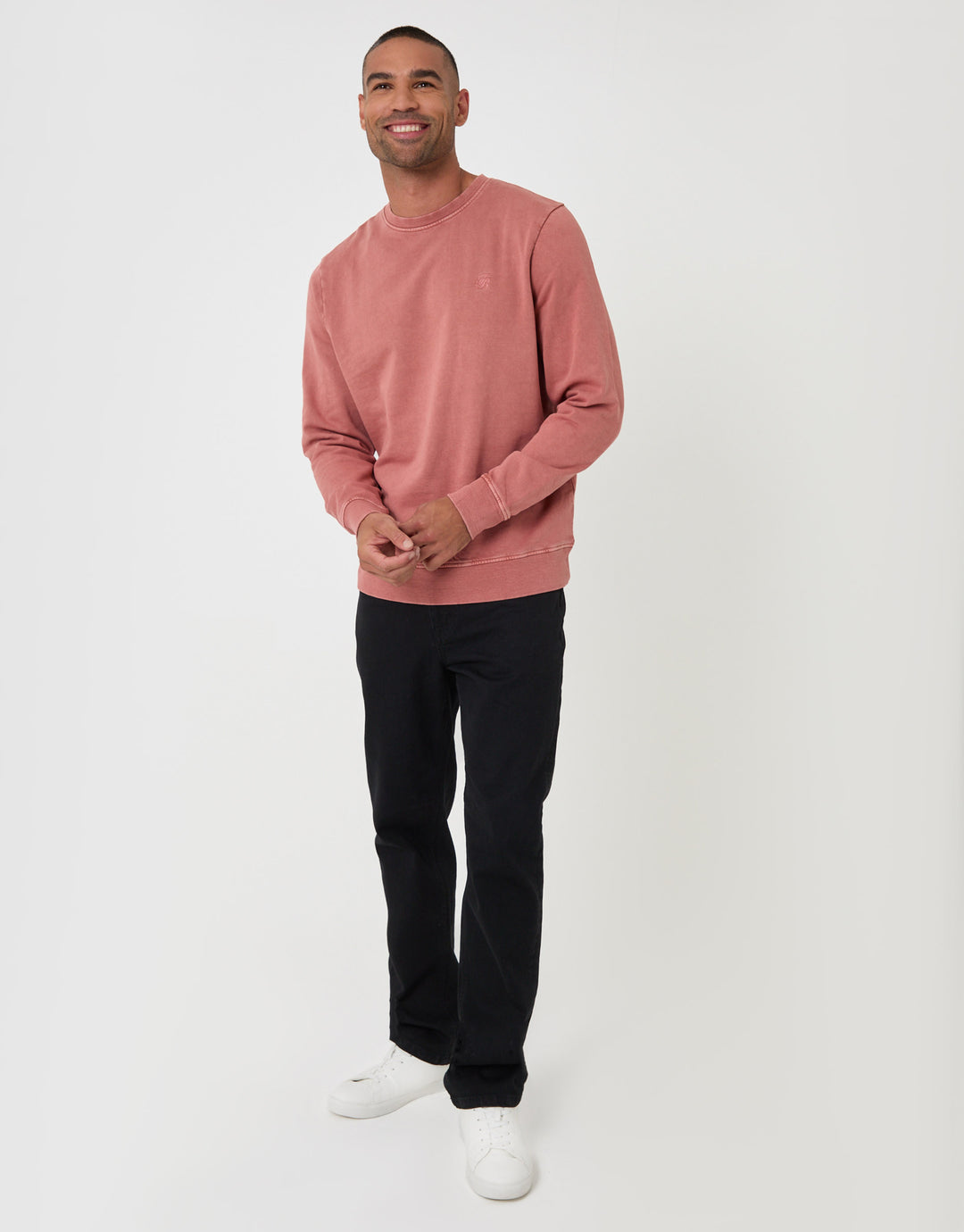 Threadbare Ribbed Cotton Sweatshirt in Coral - full body