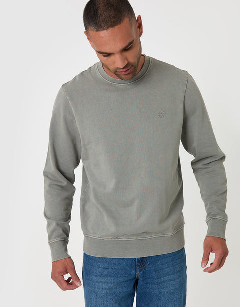 Threadbare Ribbed Cotton Sweatshirt in Sage - front view
