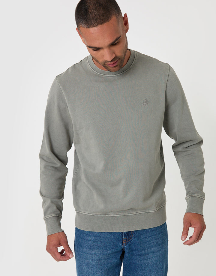Threadbare Ribbed Cotton Sweatshirt in Sage - front view