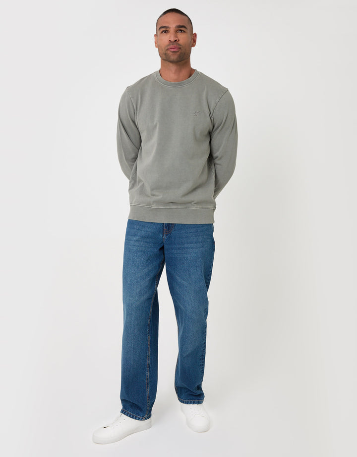 Threadbare Ribbed Cotton Sweatshirt in Sage - full body
