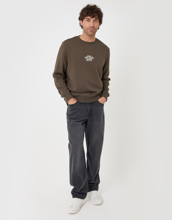 Cotton Rich Shinryu Print Crew Neck Sweatshirt in Khaki