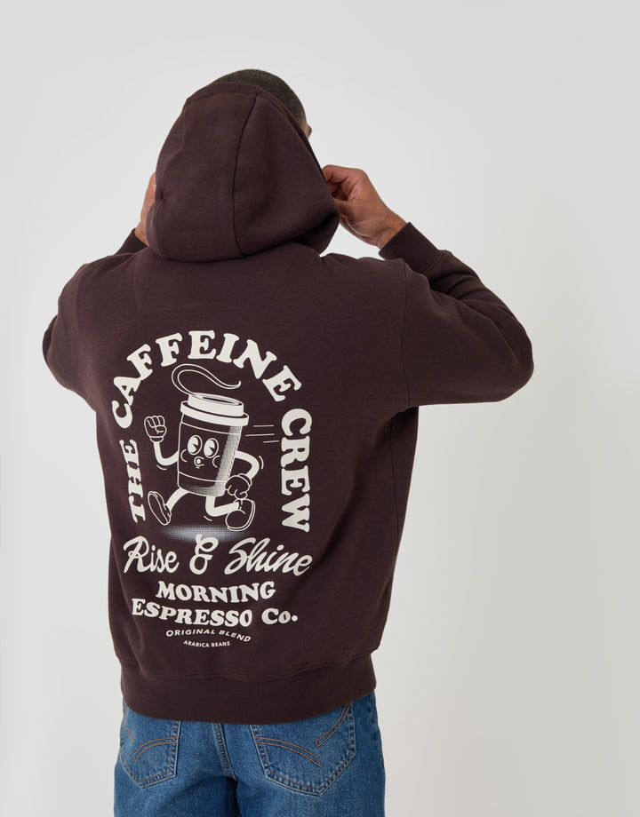 Cotton Rich Espresso Print Overhead Hoodie in Chocolate Brown