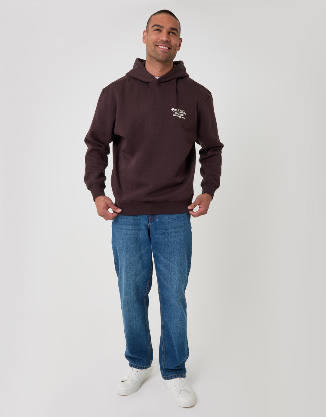 Cotton Rich Espresso Print Overhead Hoodie in Chocolate Brown