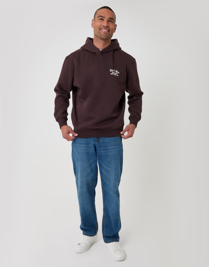 Cotton Rich Espresso Print Overhead Hoodie in Chocolate Brown