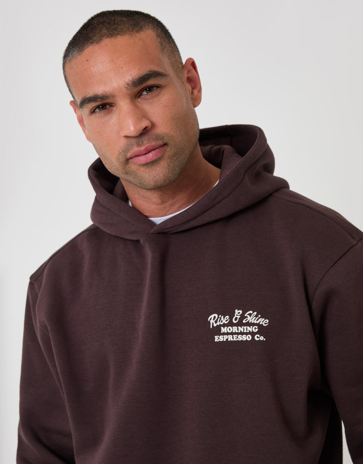 Cotton Rich Espresso Print Overhead Hoodie in Chocolate Brown