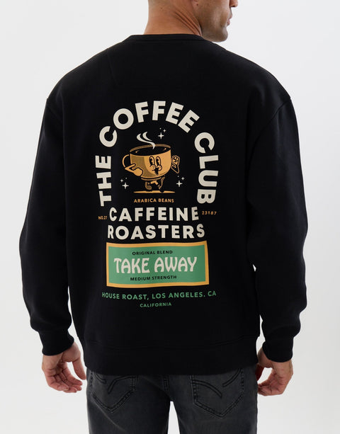 Threadbare Relaxed Fit Coffee Club Graphic Print Sweatshirt in Black - back view