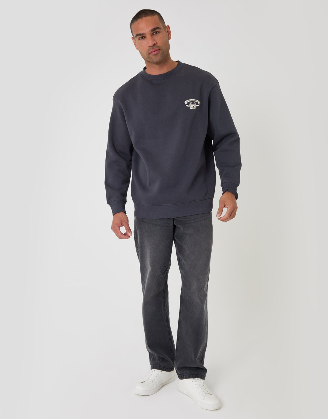 Threadbare Relaxed Fit Taste the Classics Graphic Print Sweatshirt in Charcoal - full body