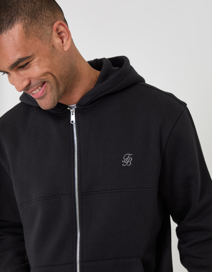 Relaxed Fit Cotton Rich Zip Through Hoodie in Black