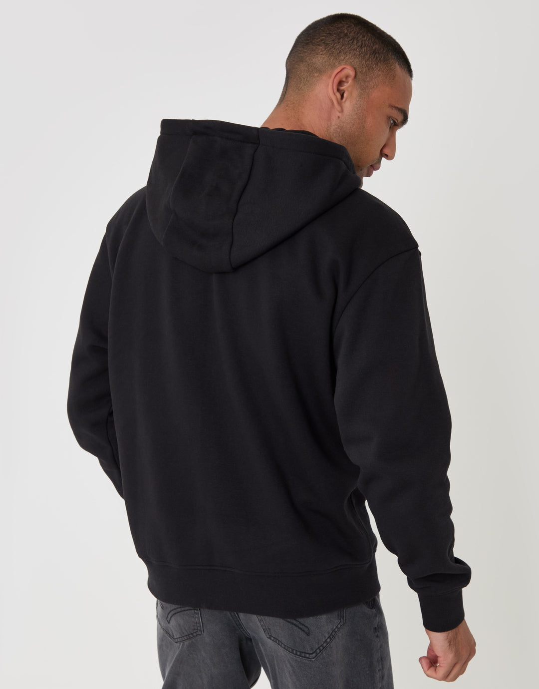 Relaxed Fit Cotton Rich Zip Through Hoodie in Black