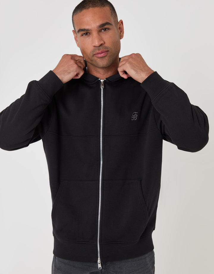 Relaxed Fit Cotton Rich Zip Through Hoodie in Black