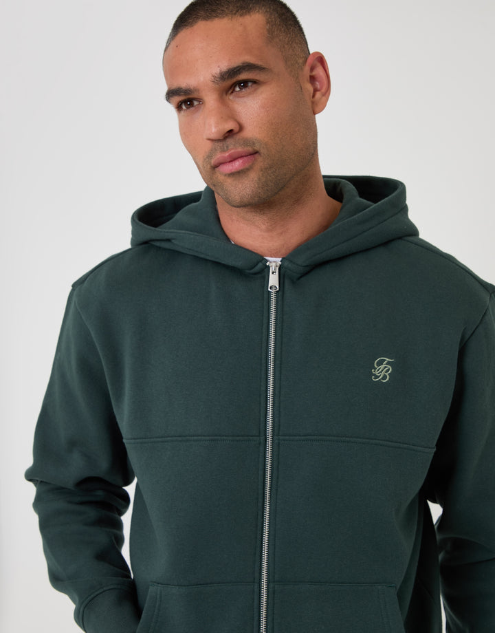 Relaxed Fit Cotton Rich Zip Through Hoodie in Teal Green