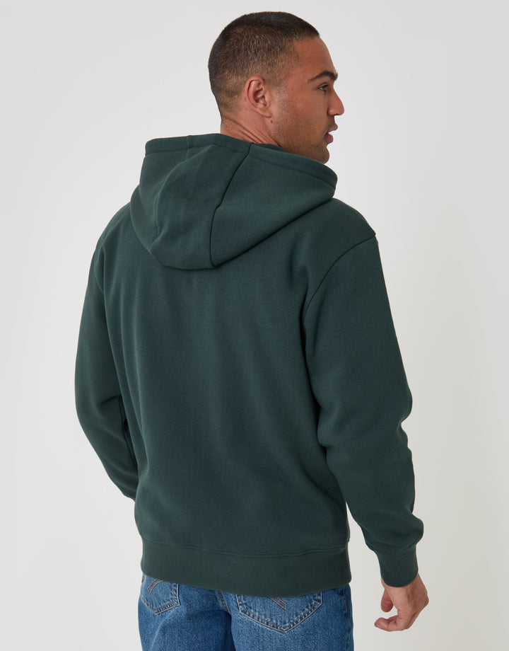 Relaxed Fit Cotton Rich Zip Through Hoodie in Teal Green