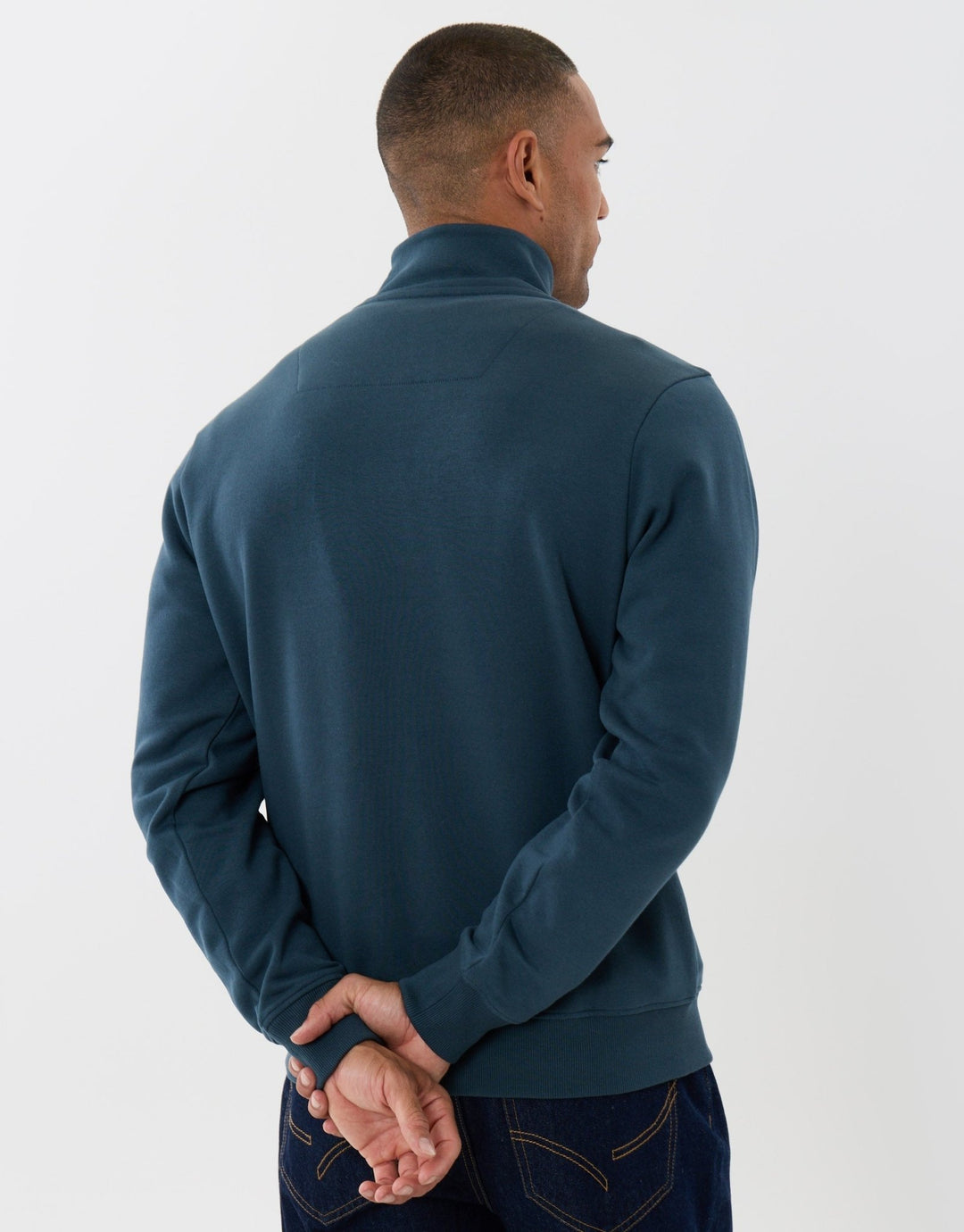 Funnel Neck Quarter Zip Sweatshirt in Teal Green