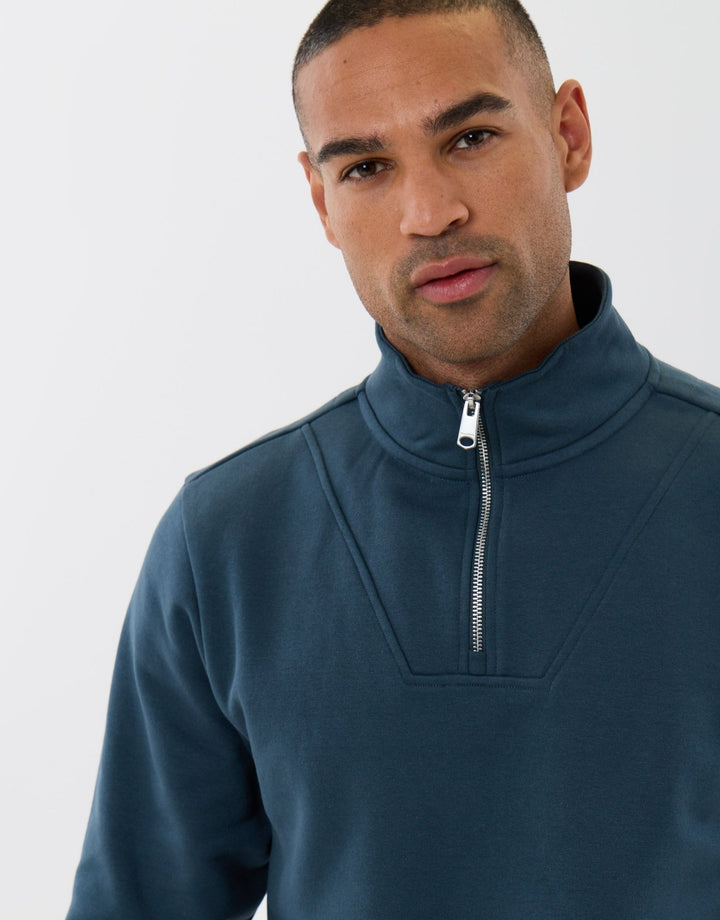 Funnel Neck Quarter Zip Sweatshirt in Teal Green