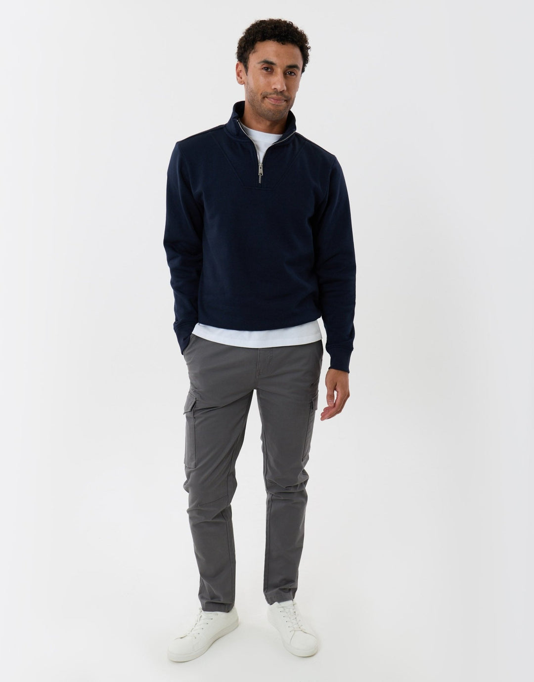 Funnel Neck Quarter Zip Sweatshirt in Navy