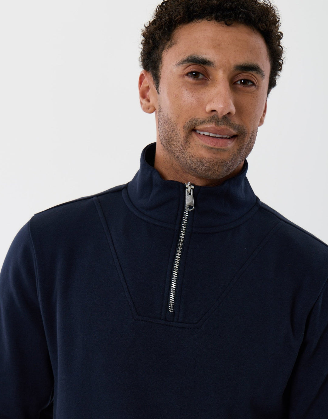 Funnel Neck Quarter Zip Sweatshirt in Navy
