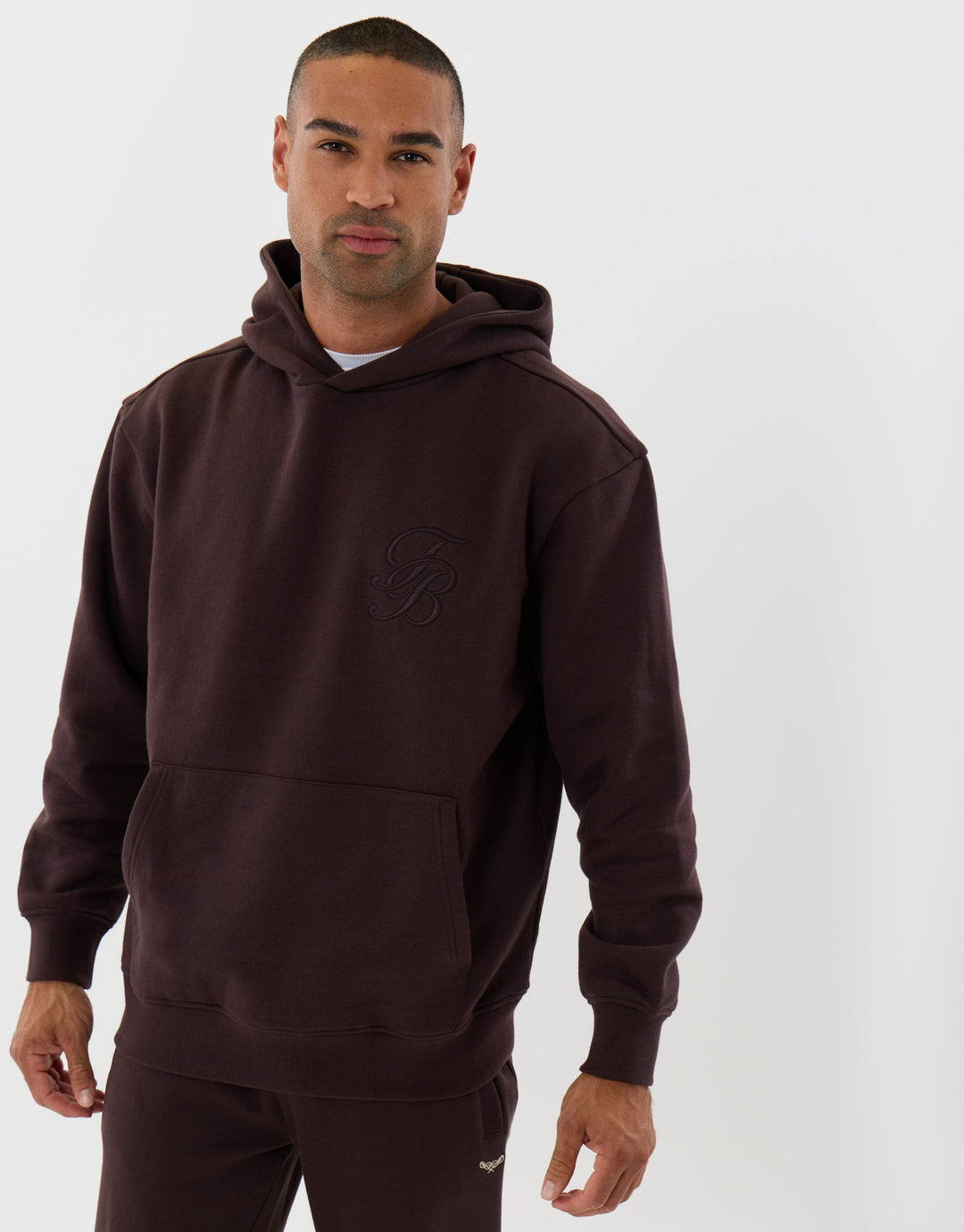Relaxed Fit Cotton Rich Overhead Hoodie in Chocolate Brown