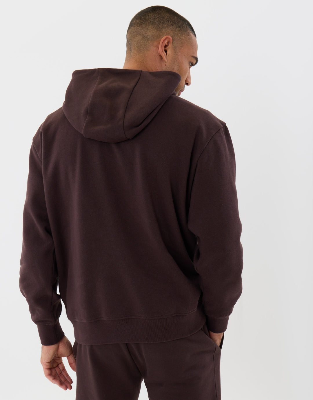 Relaxed Fit Cotton Rich Overhead Hoodie in Chocolate Brown