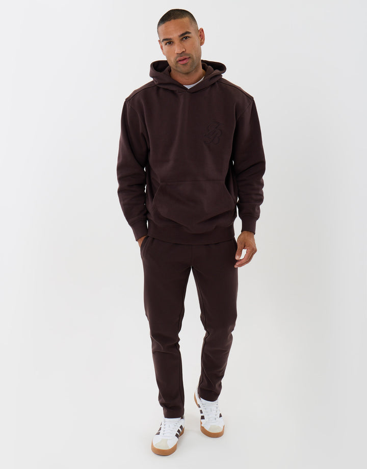 Relaxed Fit Cotton Rich Overhead Hoodie in Chocolate Brown