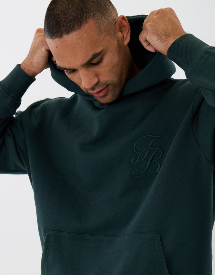 Relaxed Fit Cotton Rich Overhead Hoodie in Teal Green