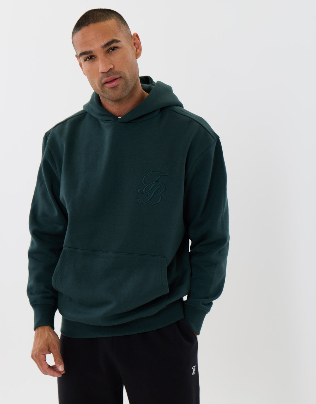 Relaxed Fit Cotton Rich Overhead Hoodie in Teal Green