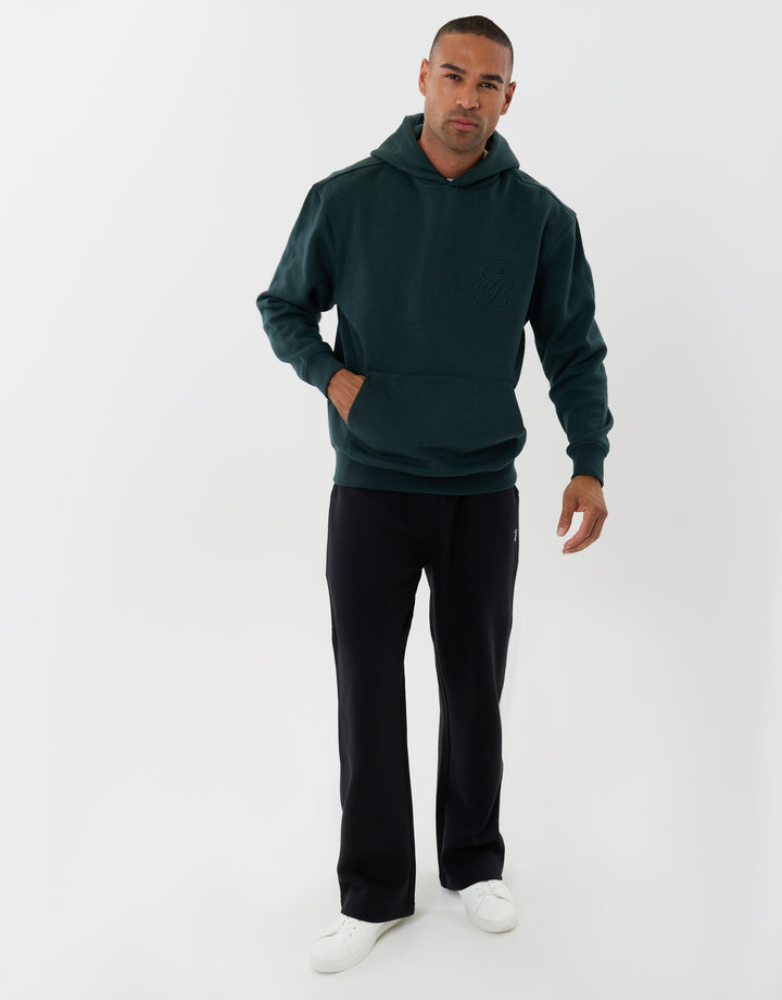 Relaxed Fit Cotton Rich Overhead Hoodie in Teal Green