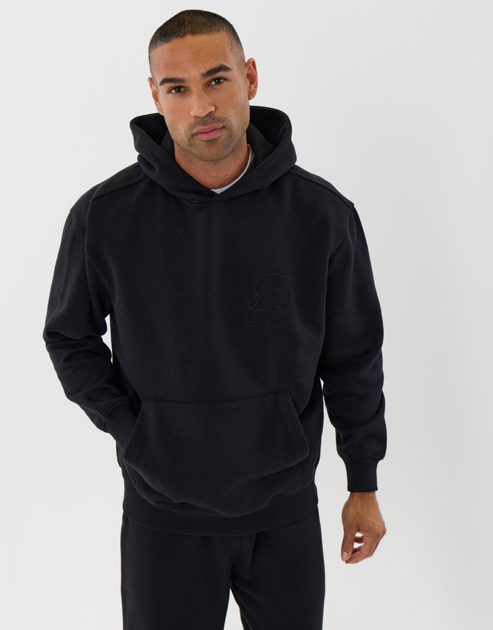 Relaxed Fit Cotton Rich Overhead Hoodie in Black